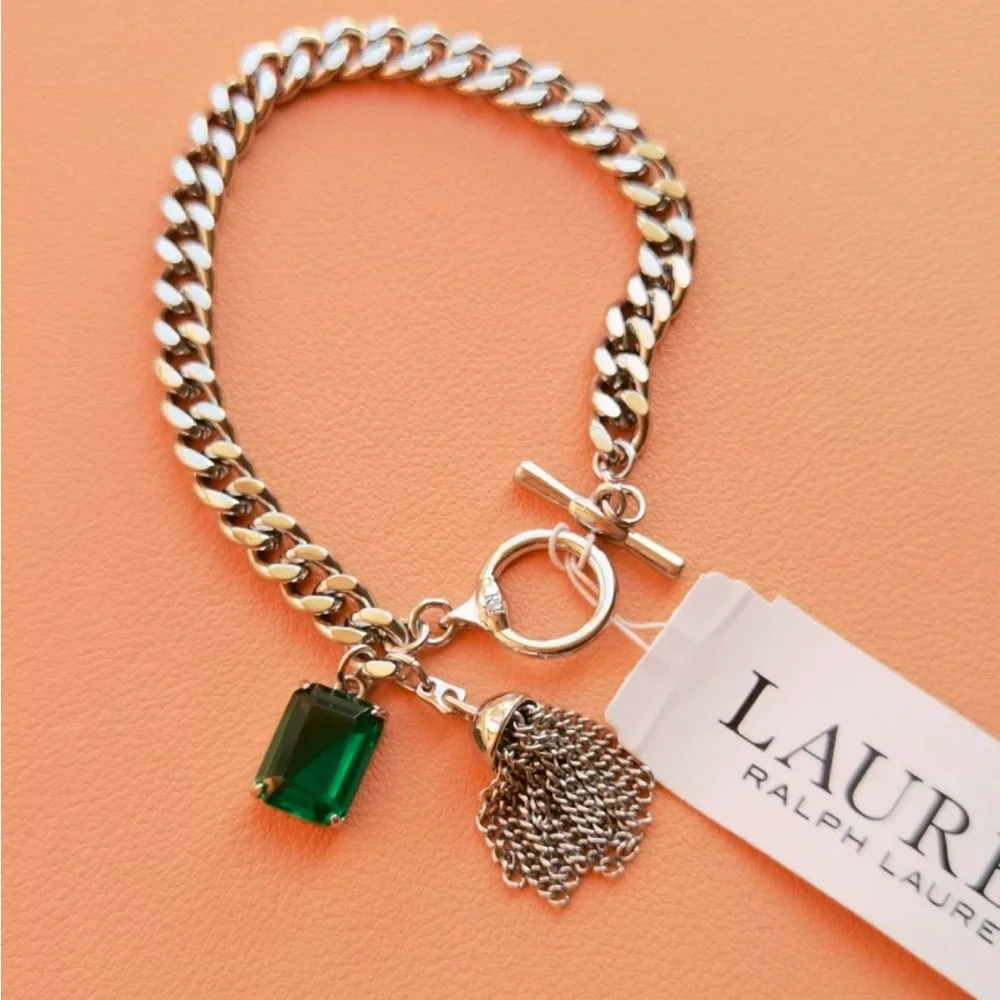 RL ralph Lauren necklace and bracelet green gem silver - Picture 7 of 10